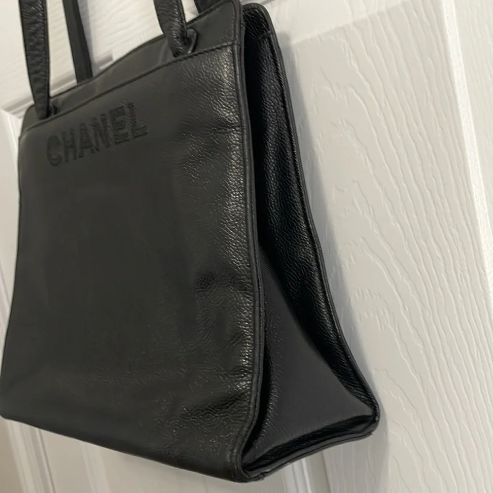 CHANEL Caviar Embroidered Logo Shoulder Bag